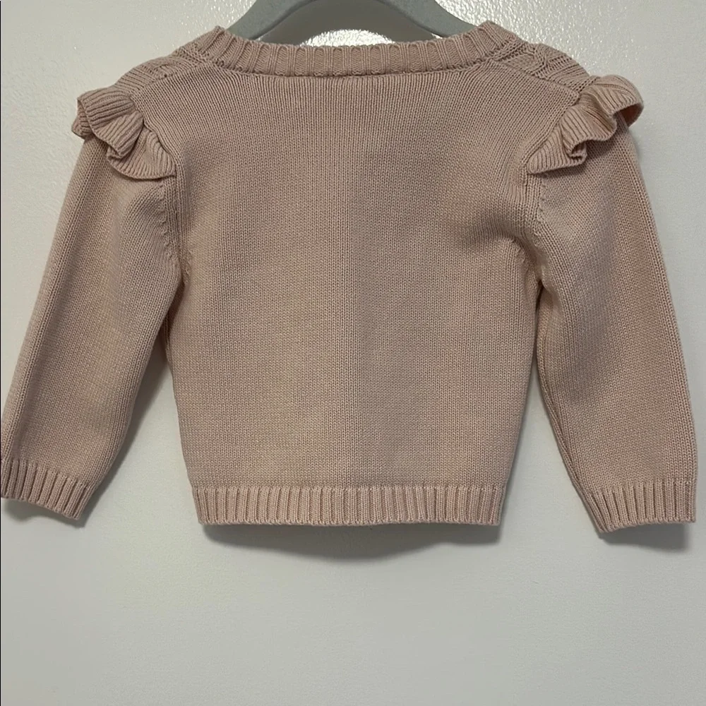 Cream Cropped Sweater with Floral Embroidery and Puffed Shoulders - Picture 6 of 7